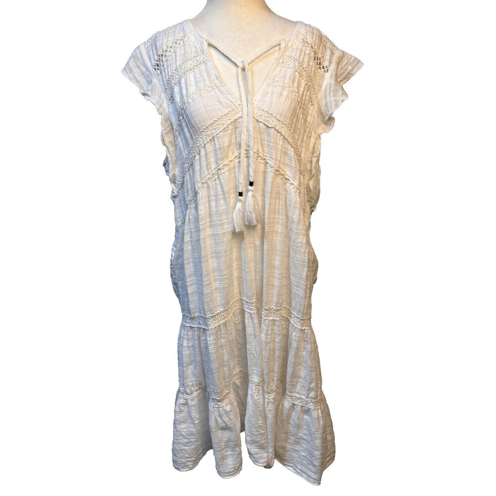 Knox Rose White Tiered Ruffle Vap Sleeve Lined Dress Size XXL